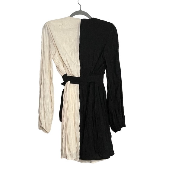 WOMEN MINI COLOR-BLOCK DRESS  CREPE SURPLICE NECK WRAP M - 4S13NNA WEILA DRESS - Picture 3 of 17